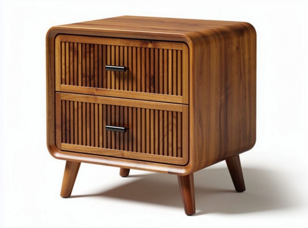 Wooden nightstand with two drawers and ribbed design 50 x 40 x 45cm