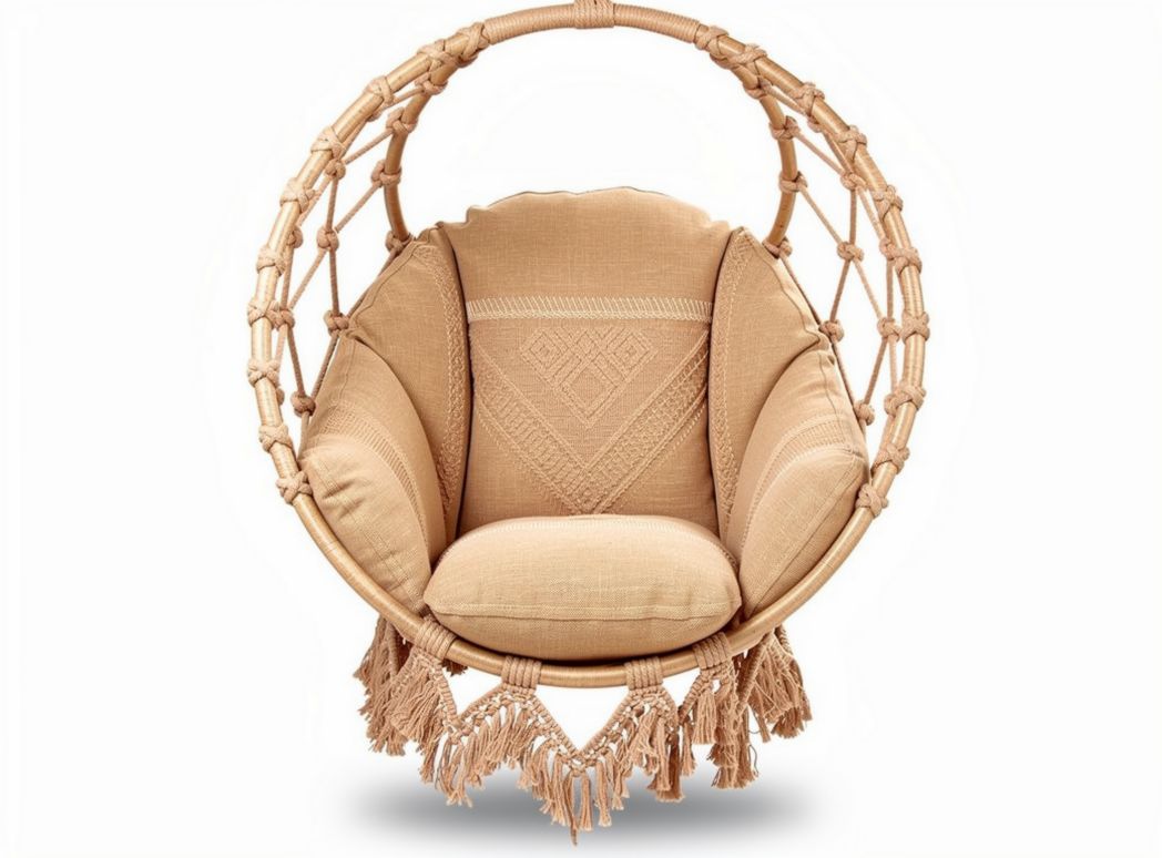 Cotton macrame hammock chair with tassels for indoor or outdoor use
