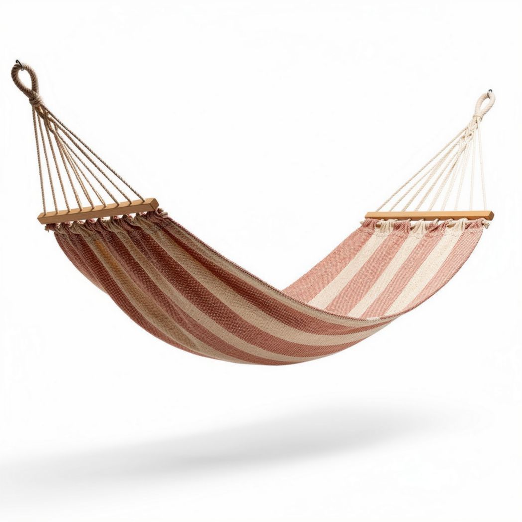Striped cotton hammock with wooden spreader bars 200 x 100 x 10cm