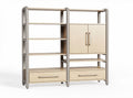 Wooden storage shelving unit with metal frame and drawers 160 x 40 x 160cm