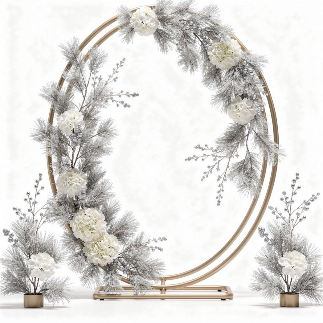 Metal floral arch with white flowers and greenery decoration 50 x 10 x 80cm