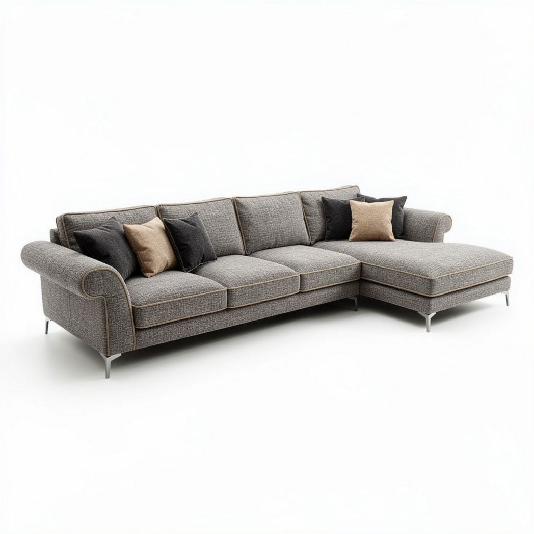 Modern gray upholstered sectional sofa with chaise lounge 230 x 180 x 85cm