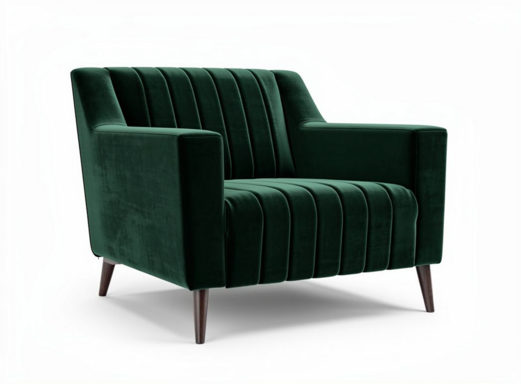 Green velvet upholstered armchair with striped detailing 80 x 90 x 75cm