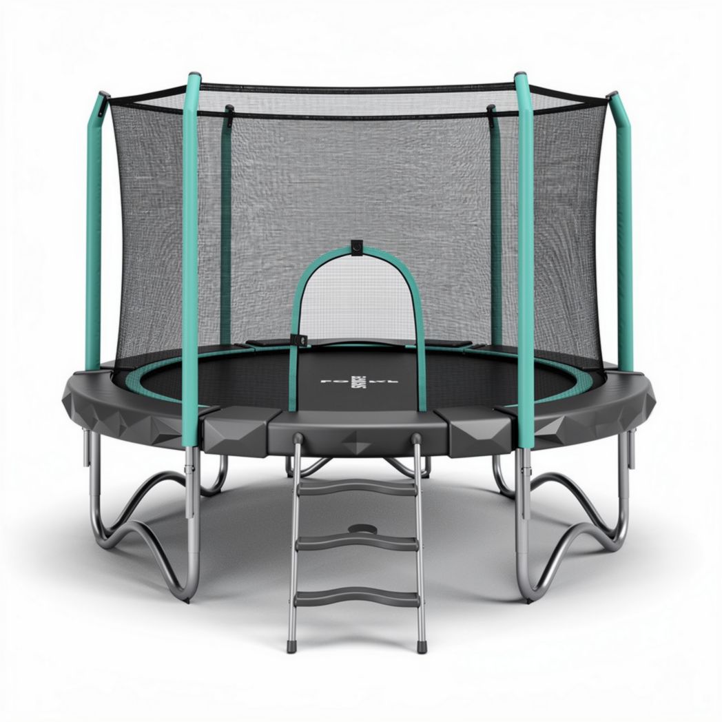 Trampoline with safety enclosure net and sturdy steel frame 300 x 300 x 100cm