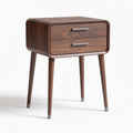 Mid-century modern nightstand in walnut finish with two drawers 40 x 40 x 60cm